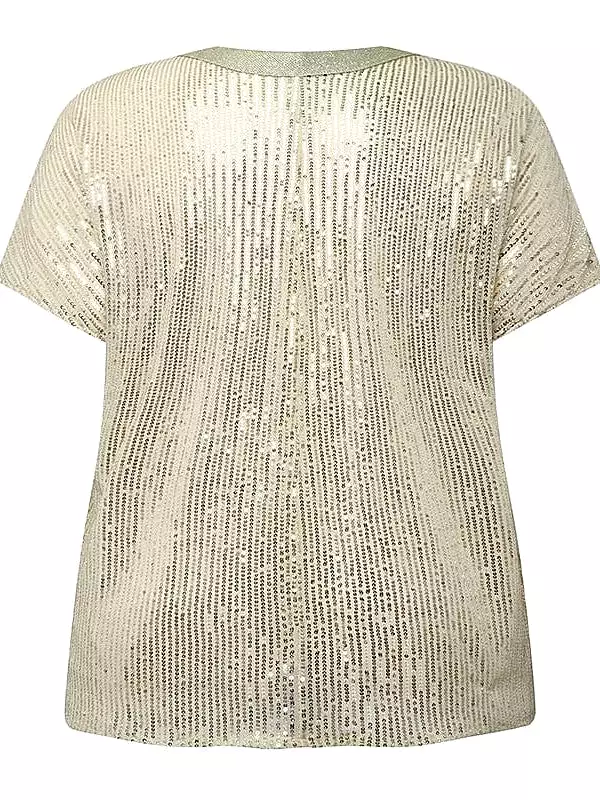 Sparkling Sequin Plus Size Women's Shirt Blouse with Vintage V-Neck