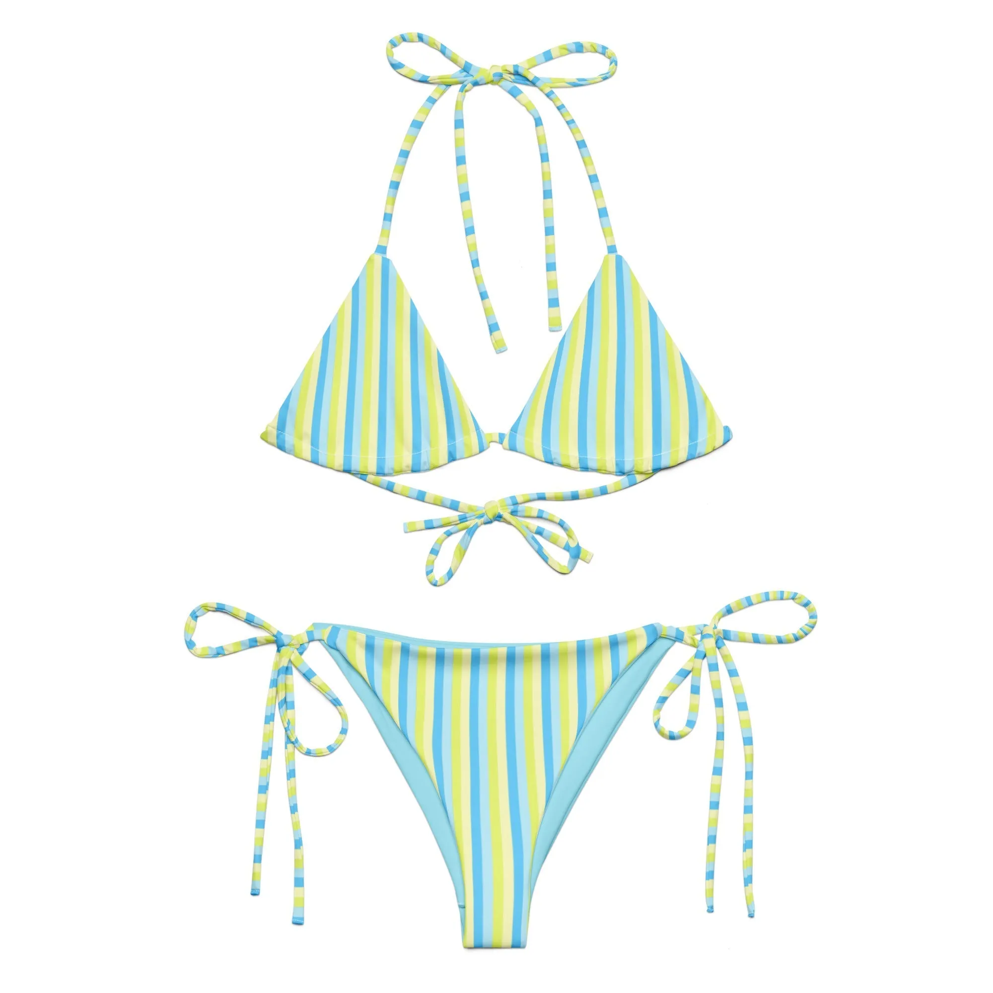 STRING BIKINI SET ECO - BLUE & LIME STRIPES