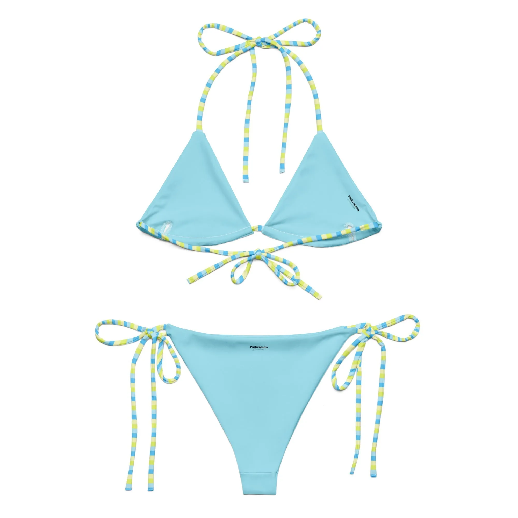 STRING BIKINI SET ECO - BLUE & LIME STRIPES