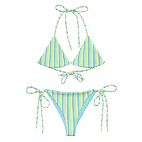 STRING BIKINI SET ECO - BLUE & LIME STRIPES