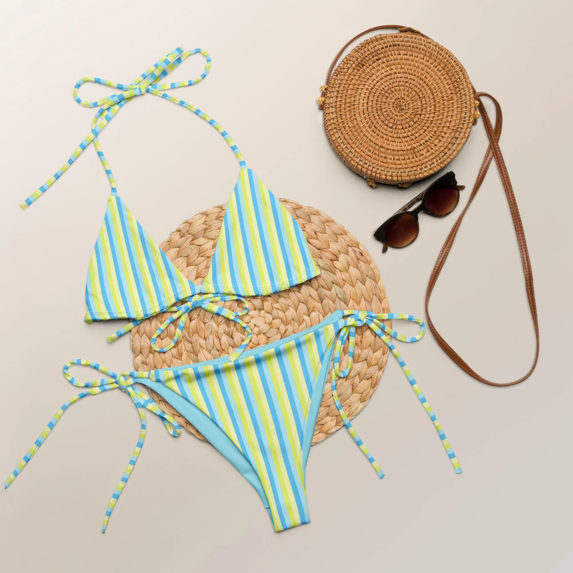 STRING BIKINI SET ECO - BLUE & LIME STRIPES