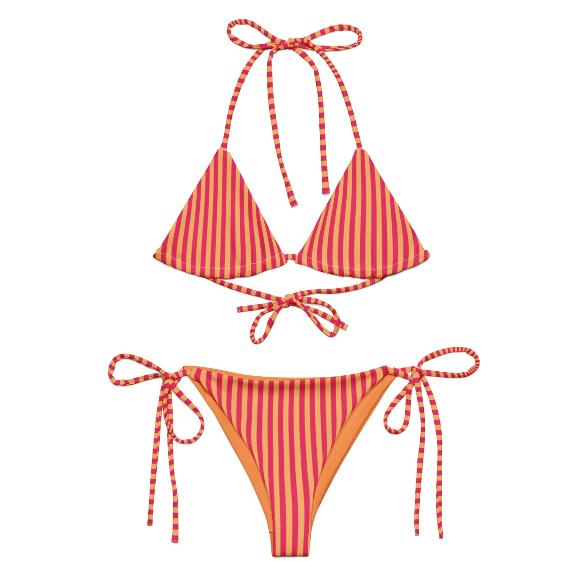 STRING BIKINI SET ECO -ORANGE & RED STRIPES