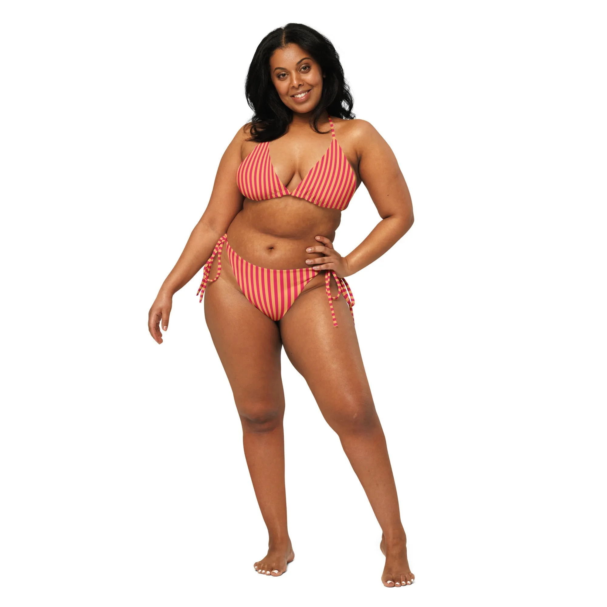 STRING BIKINI SET ECO -ORANGE & RED STRIPES