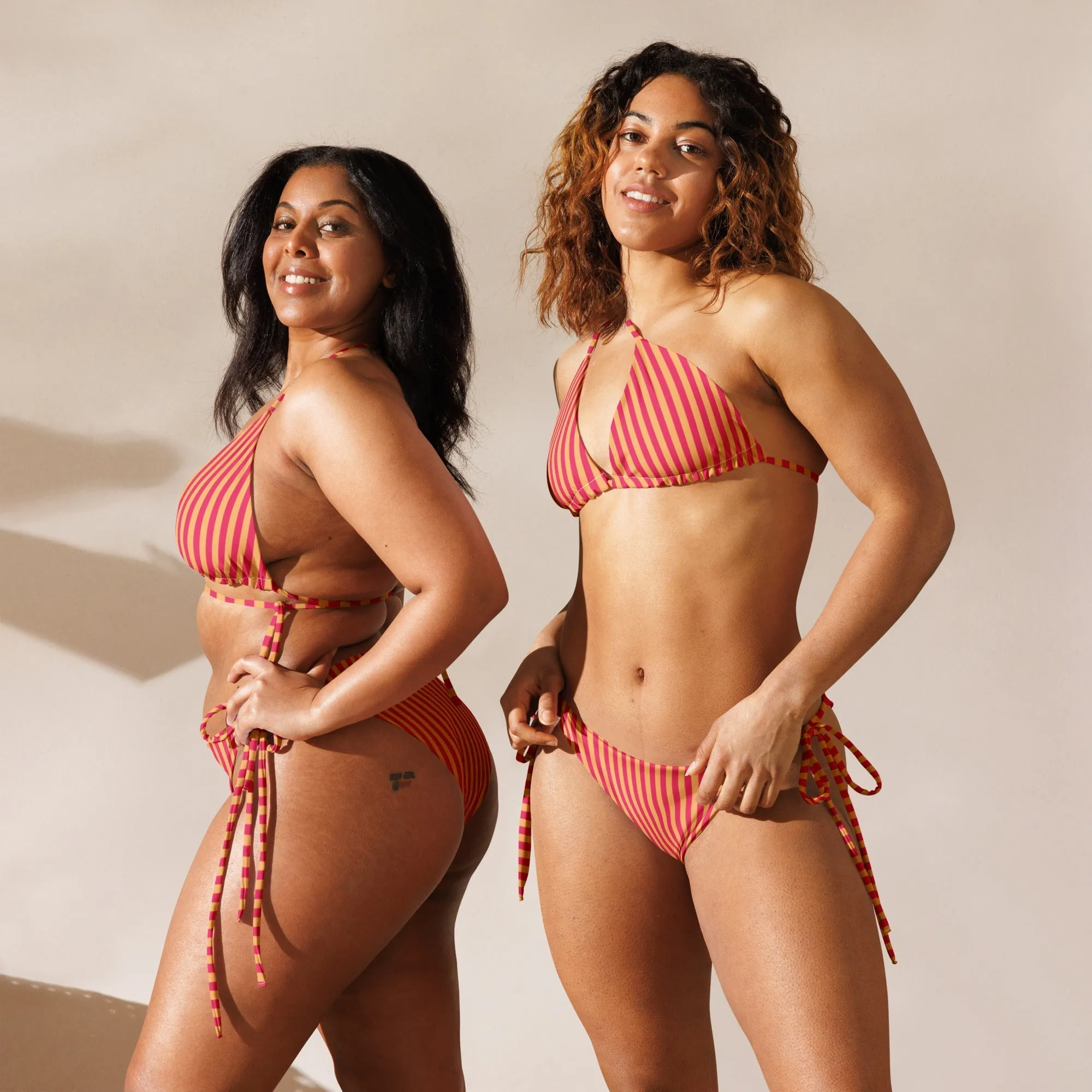 STRING BIKINI SET ECO -ORANGE & RED STRIPES