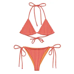 STRING BIKINI SET ECO -ORANGE & RED STRIPES