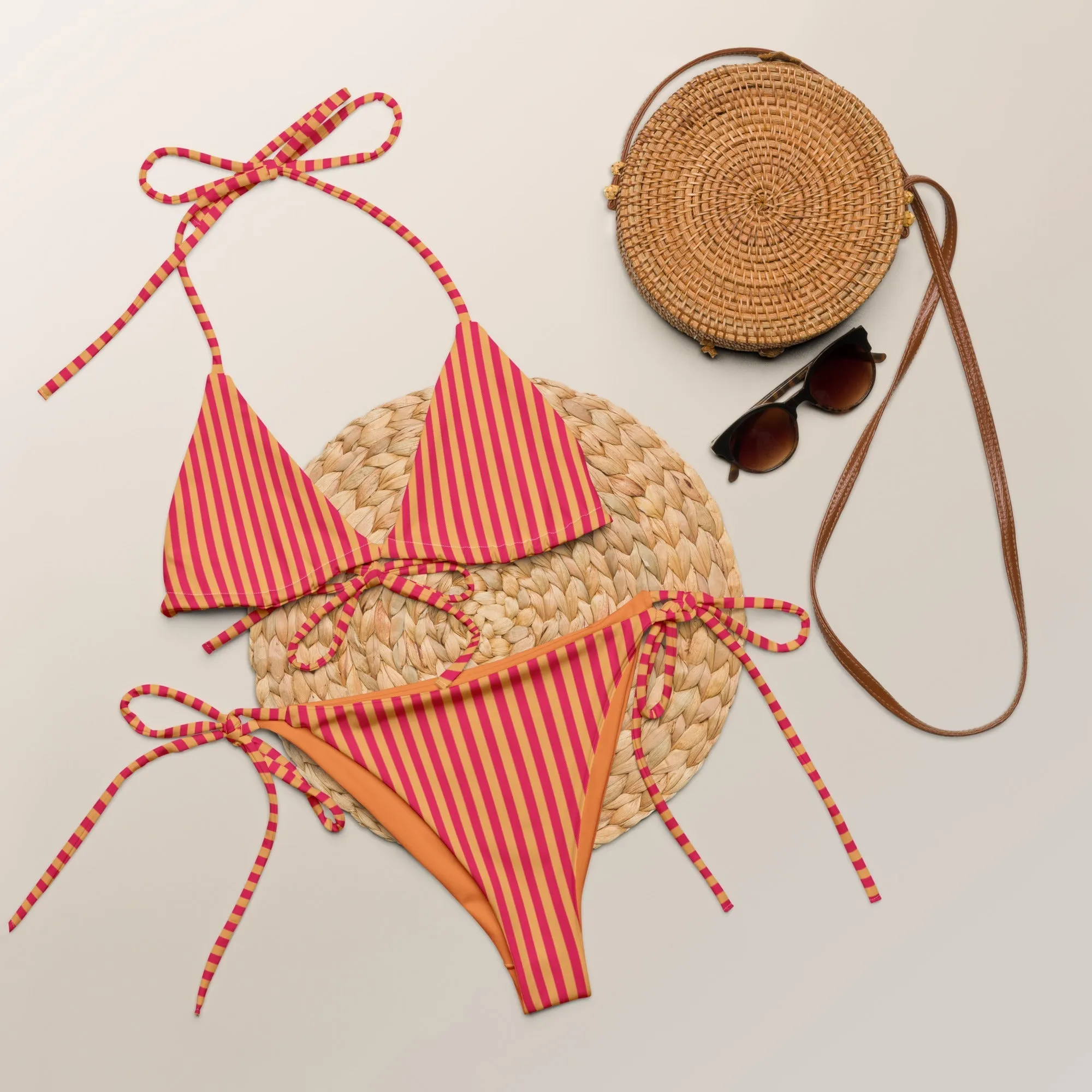 STRING BIKINI SET ECO -ORANGE & RED STRIPES