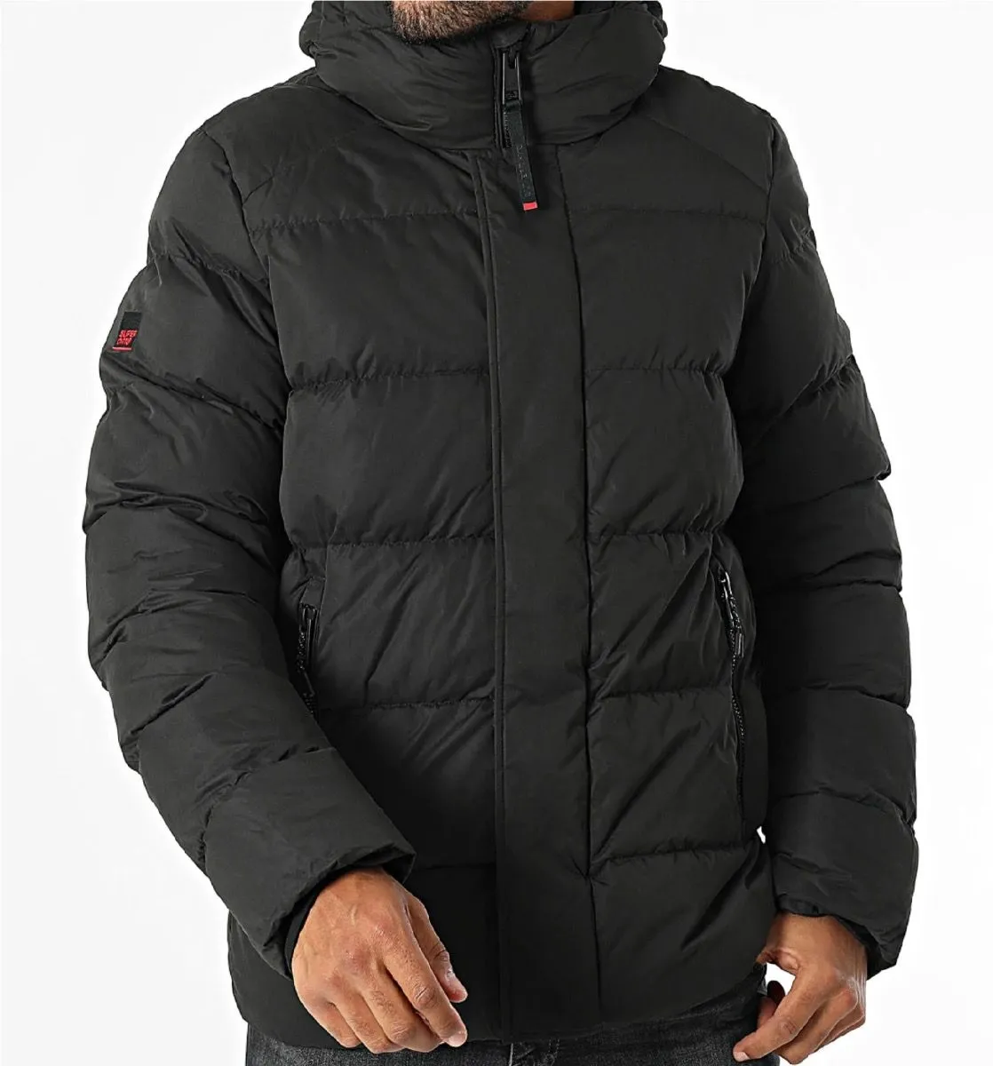 Superdry Hooded Microfibre Sports Puffer Jacket Black