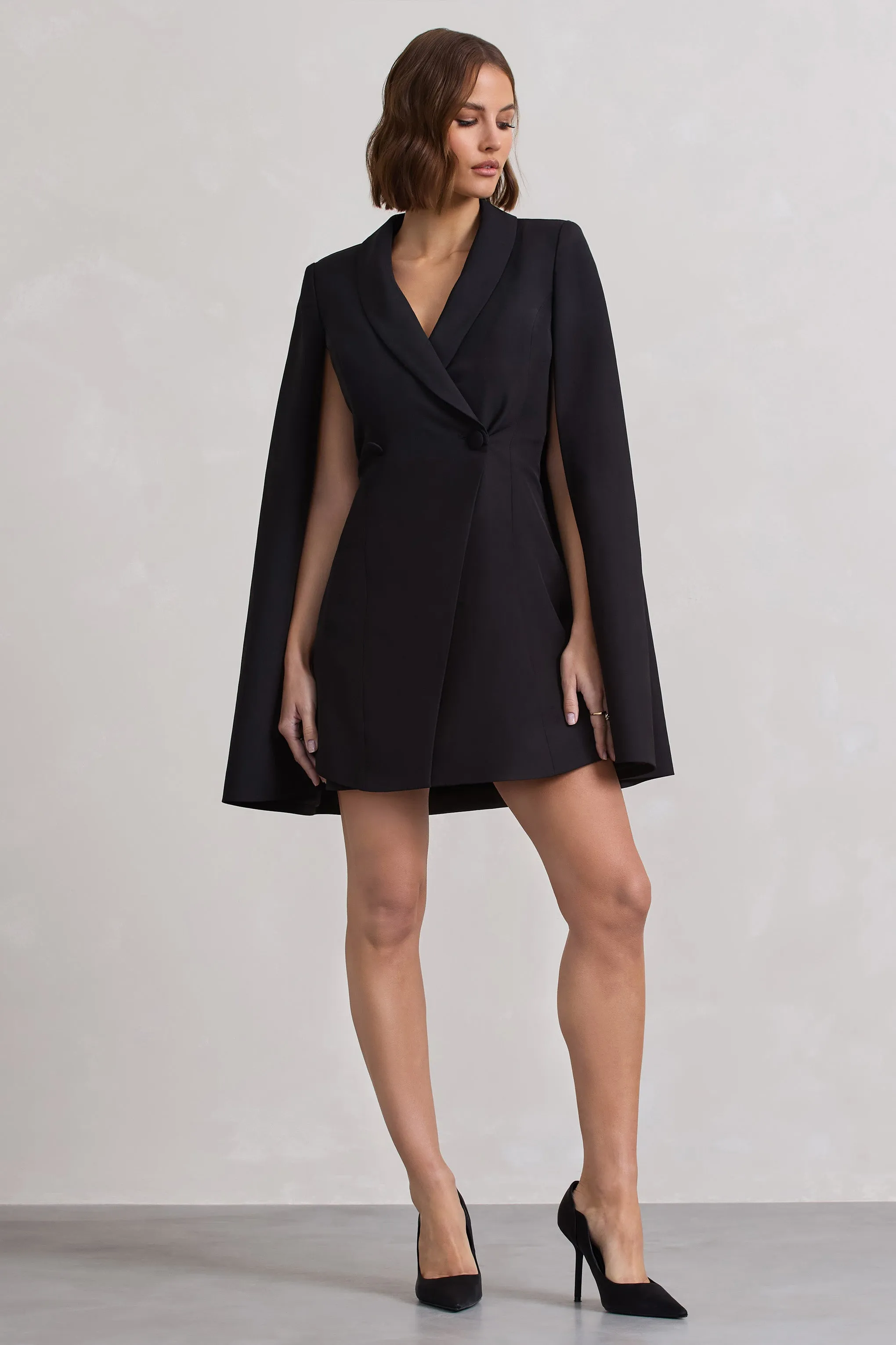 Suri | Black Tailored Cape Blazer Dress