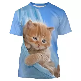 T shirt Homme Femme Bleu 3D Imprimer Chat Mignon Du Quotidien Fin De Semaine Basique Col Rond - CT16012317