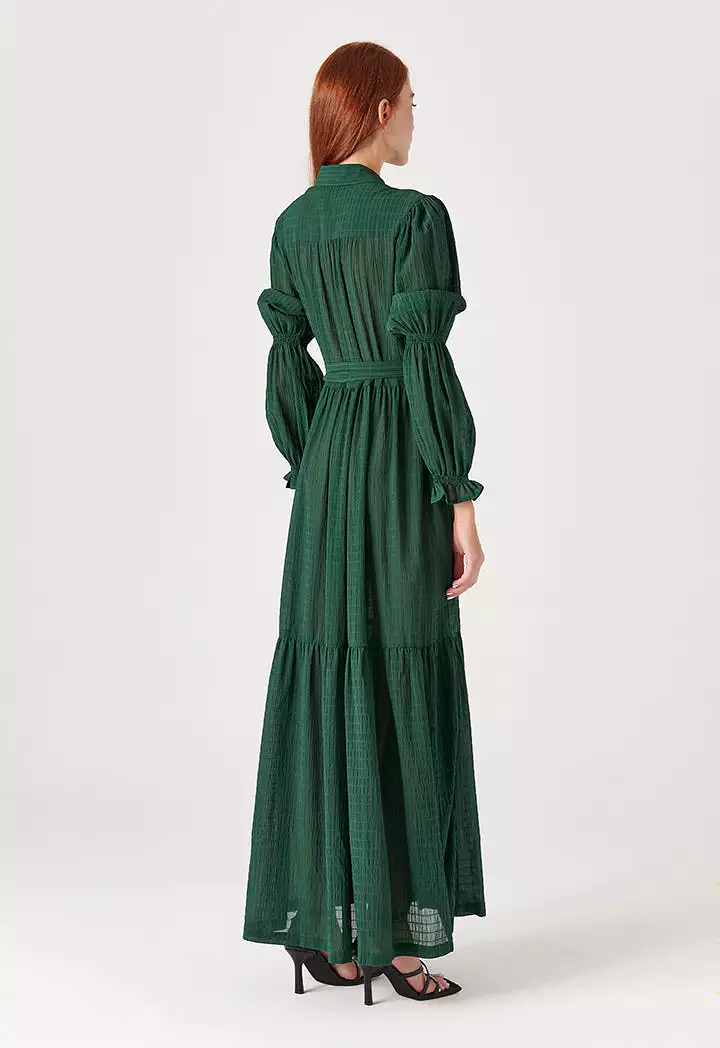 Textured Seersucker  Long Maxi Shirt Dress