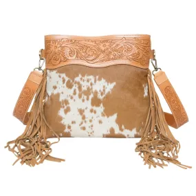 The Design Edge Pasto Tan and White Cowhide Medium Sling Bag - AB13