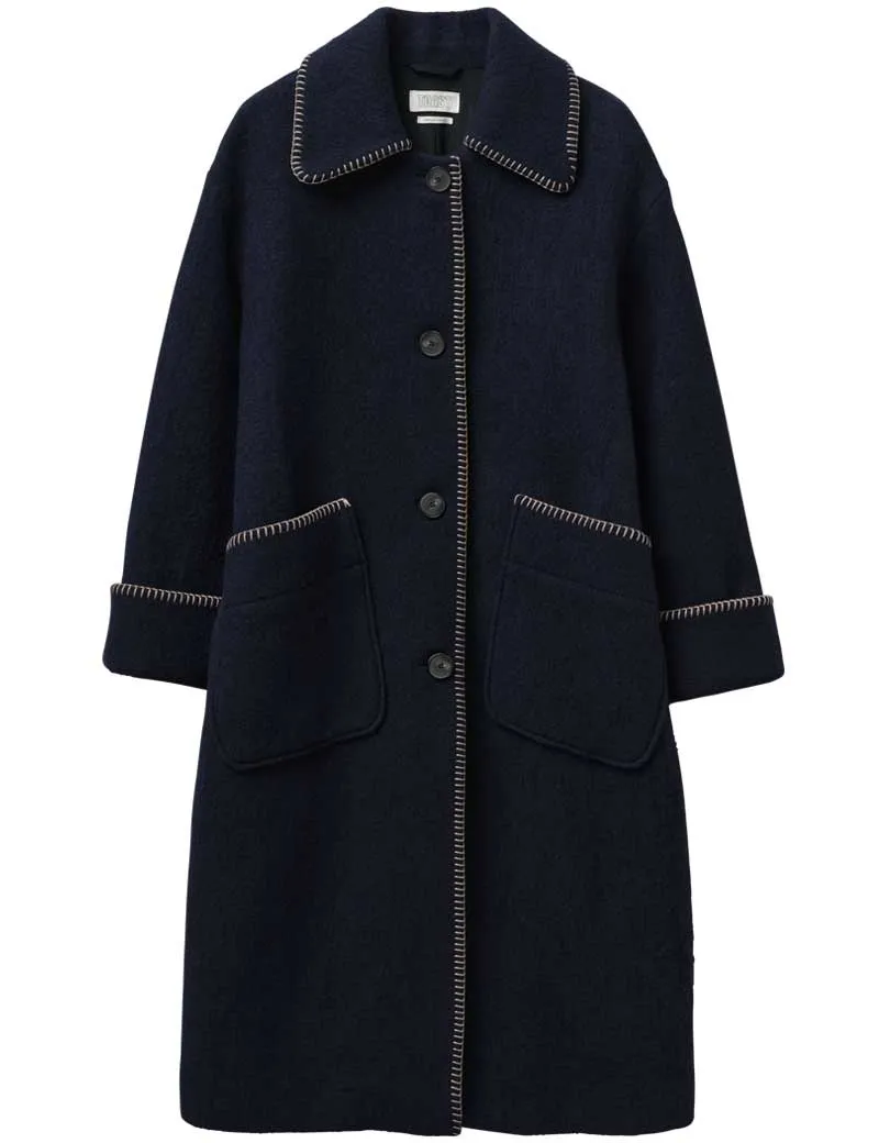 Toast Blanket Stitch Coat Indigo