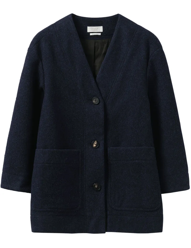 Toast Boiled Wool Short Coat Navy