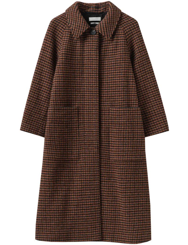 Toast Frankie Wool Houndstooth Raglan Coat Burnt Orange