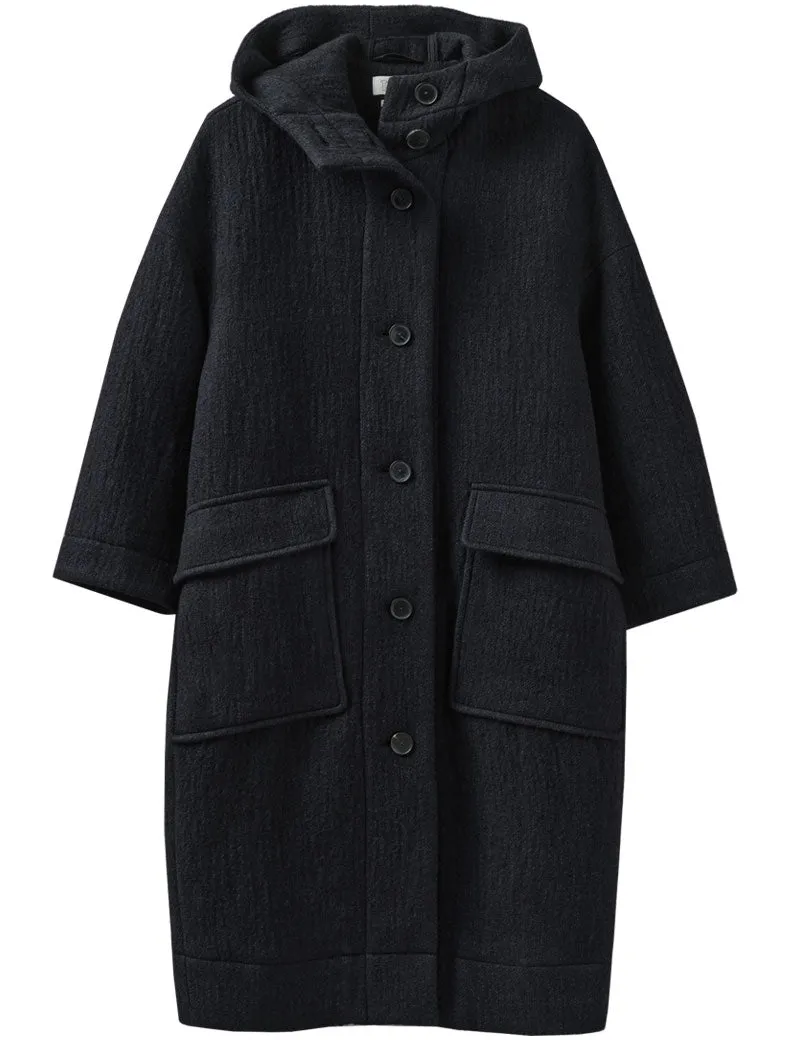 Toast Navy Wool Hooded Coat Dark Navy