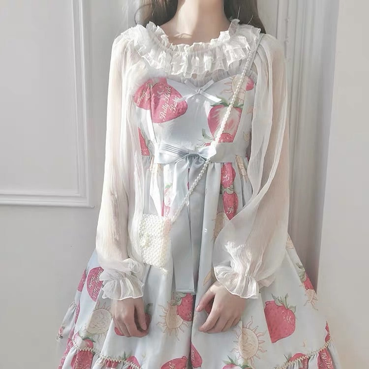 Transparent blouse boat neck/ off collar lolita shirt