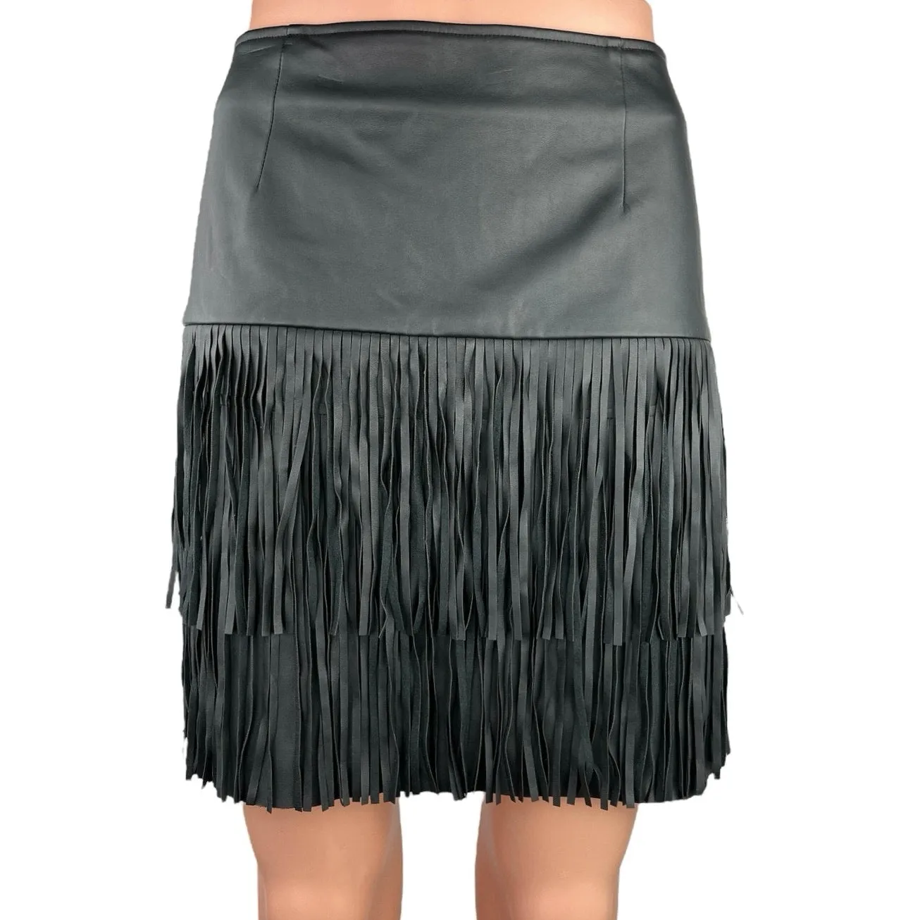 Trouve Black Frill High Waisted Vegan Faux Leather Western Cowboy Mini Skirt 4