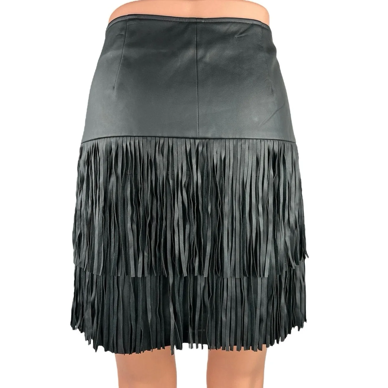 Trouve Black Frill High Waisted Vegan Faux Leather Western Cowboy Mini Skirt 4