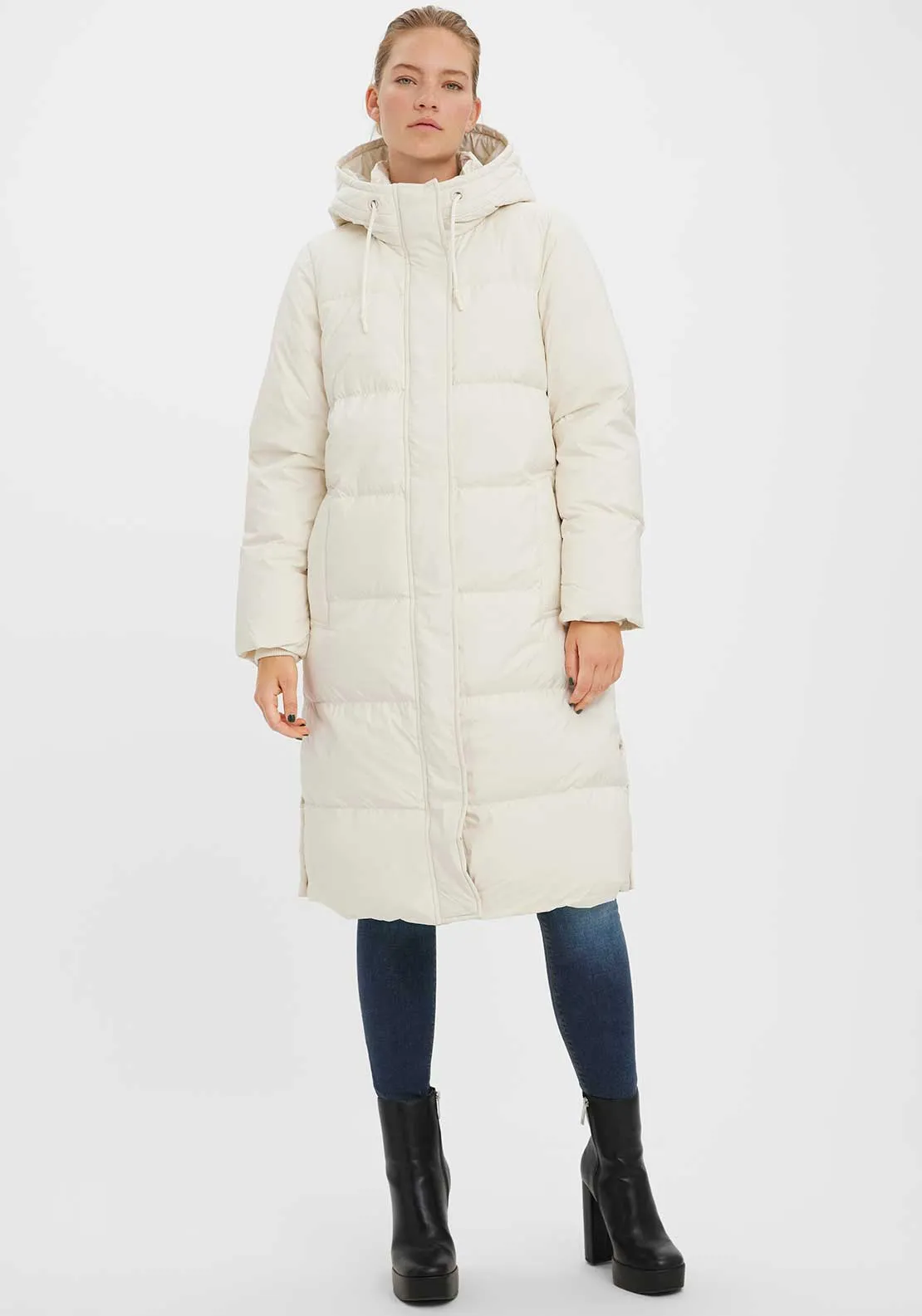 Vero Moda Erica Holly Long Puffer Coat, Cream