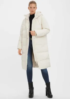 Vero Moda Erica Holly Long Puffer Coat, Cream