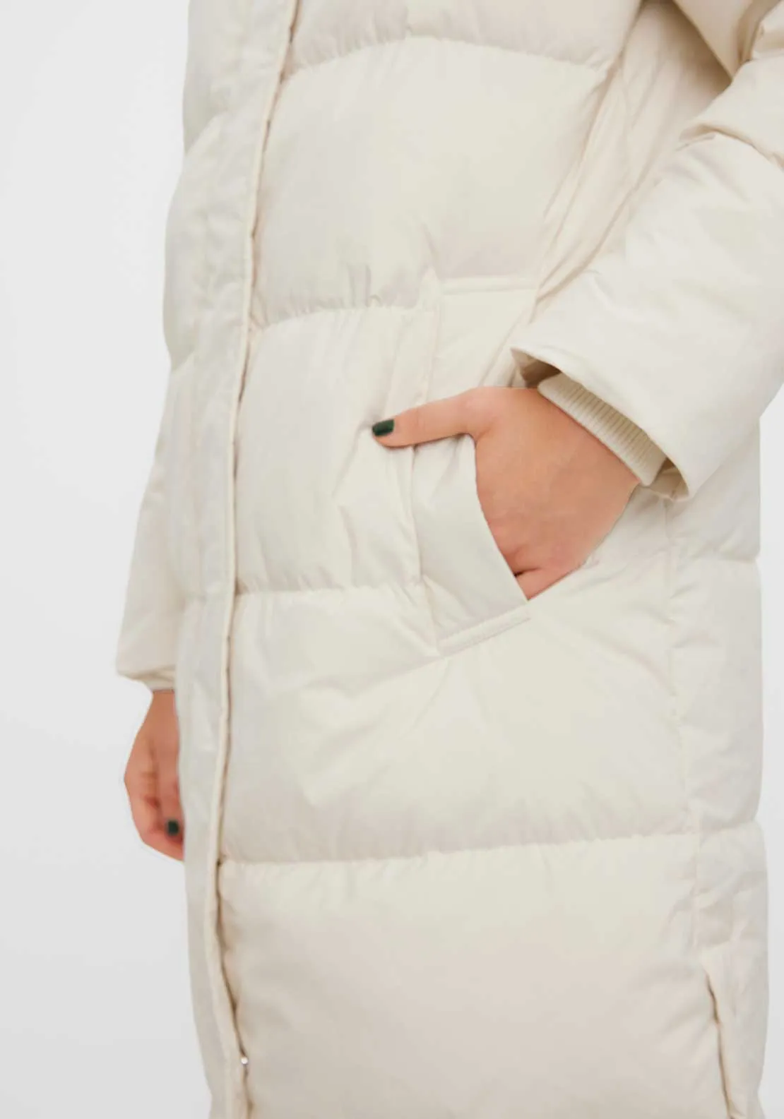 Vero Moda Erica Holly Long Puffer Coat, Cream