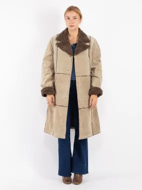 Vintage 00's Women Suede Sherpa Coat in Beige