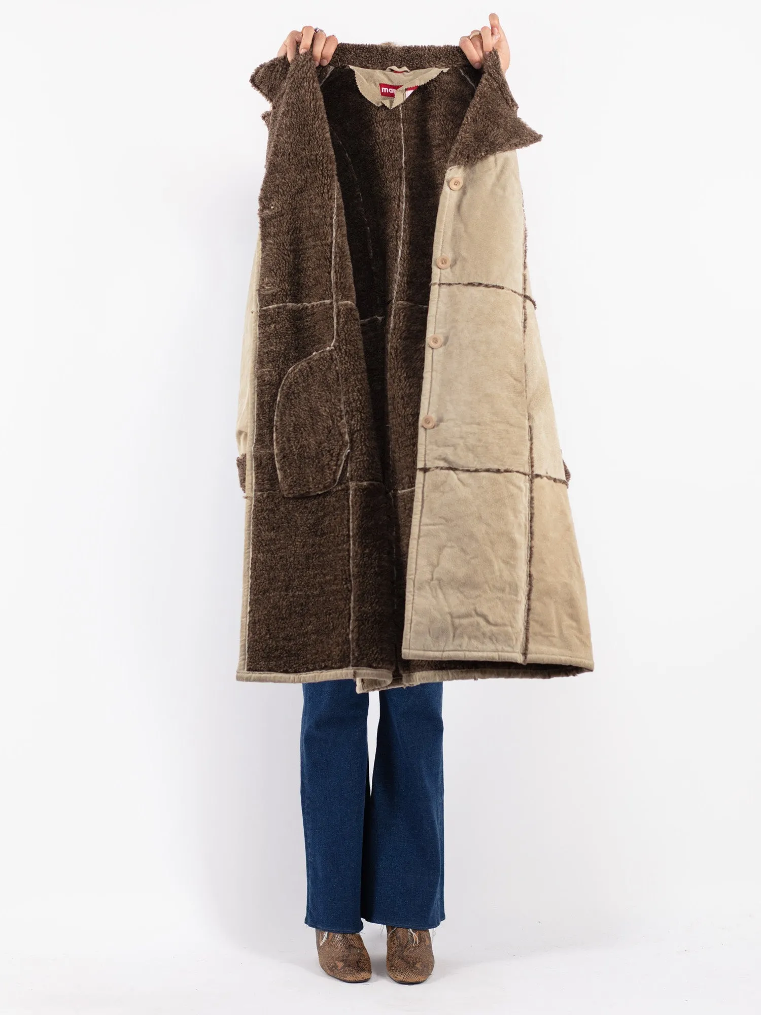 Vintage 00's Women Suede Sherpa Coat in Beige