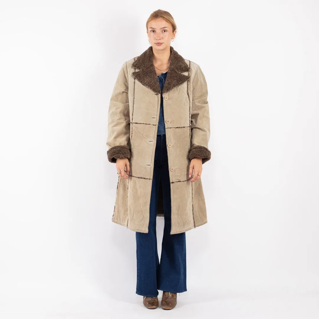 Vintage 00's Women Suede Sherpa Coat in Beige