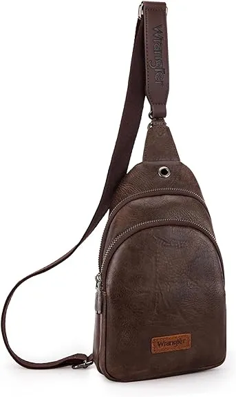 WG87-227 Wrangler Sling Bag/Crossbody/Chest Bag Dual Zippered Compartment - Coffee