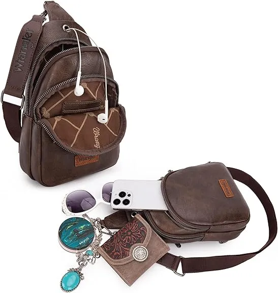 WG87-227 Wrangler Sling Bag/Crossbody/Chest Bag Dual Zippered Compartment - Coffee