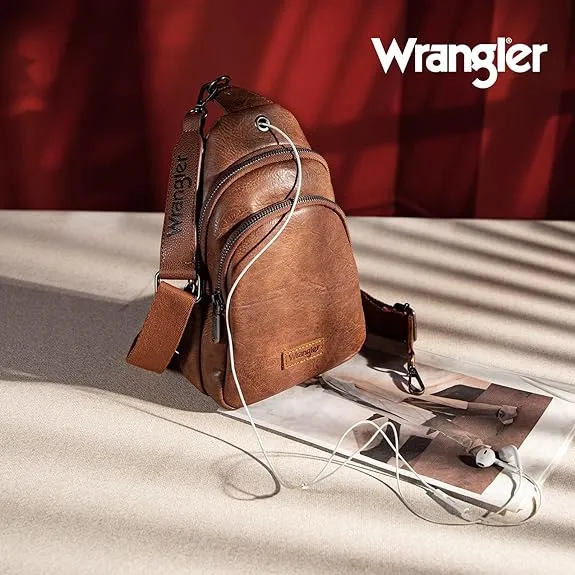 WG87-227 Wrangler Sling Bag/Crossbody/Chest Bag Dual Zippered Compartment - Dark Brown