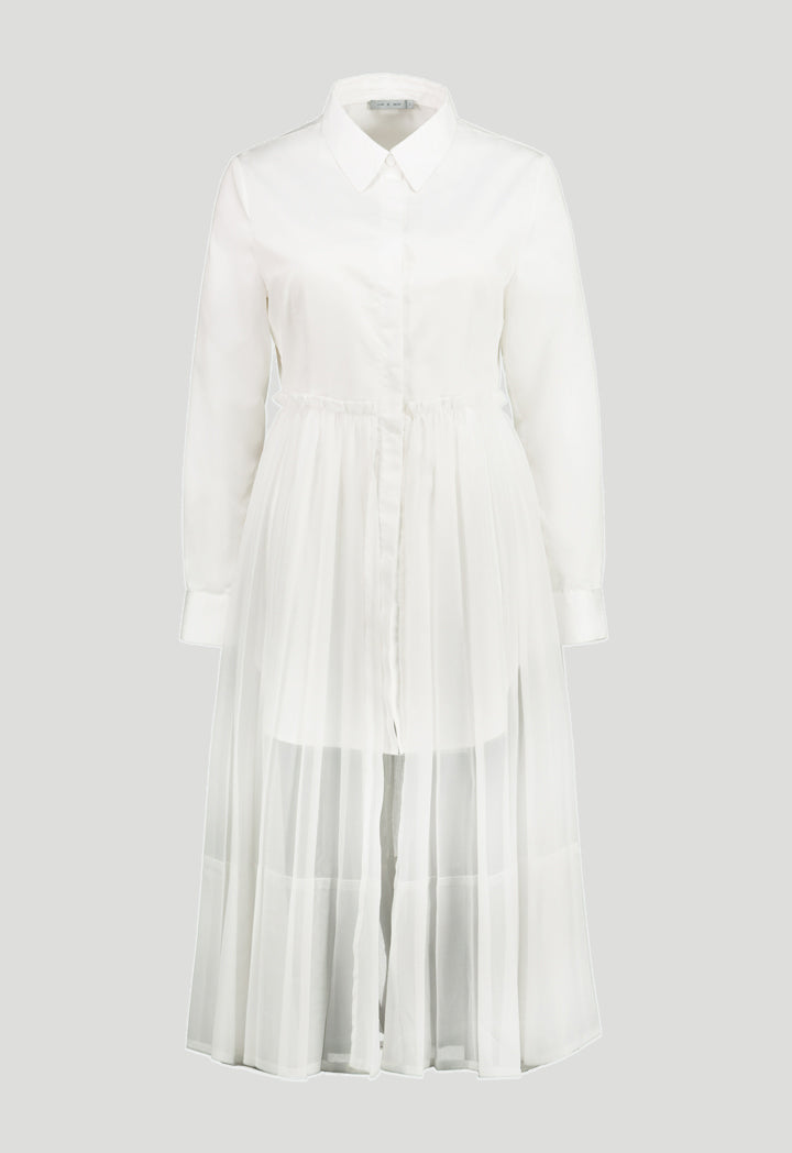 White Long Pleated Overlay Shirt