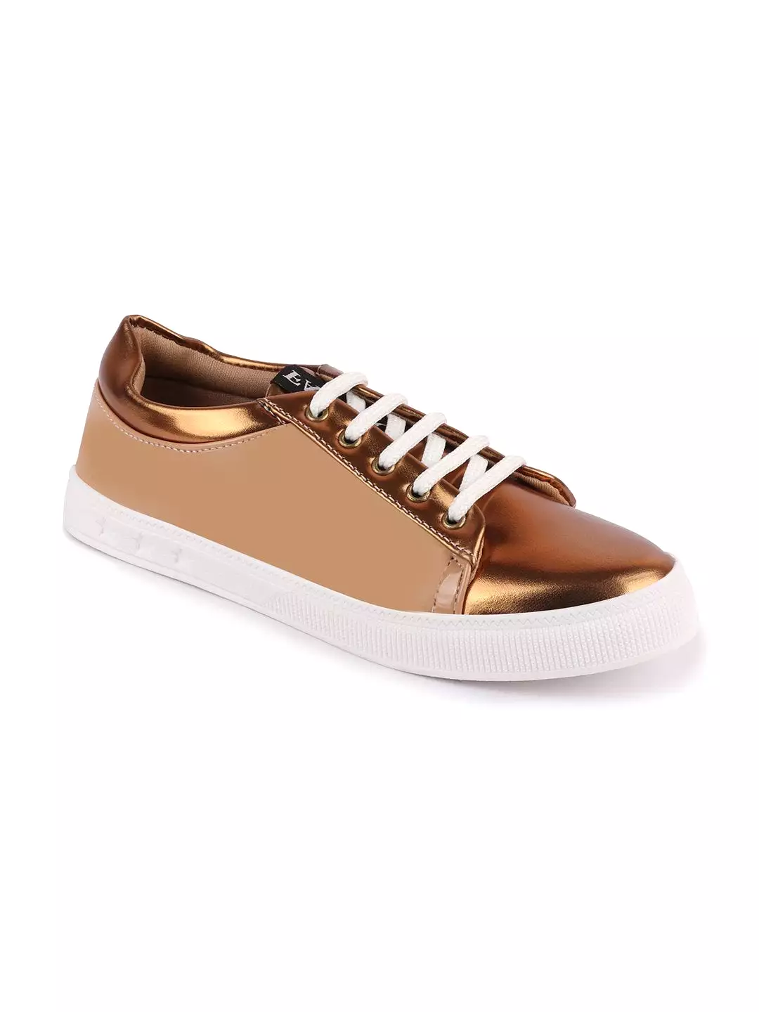 Women Beige/Antique Casual Faux Leather Lace-Up Sneakers