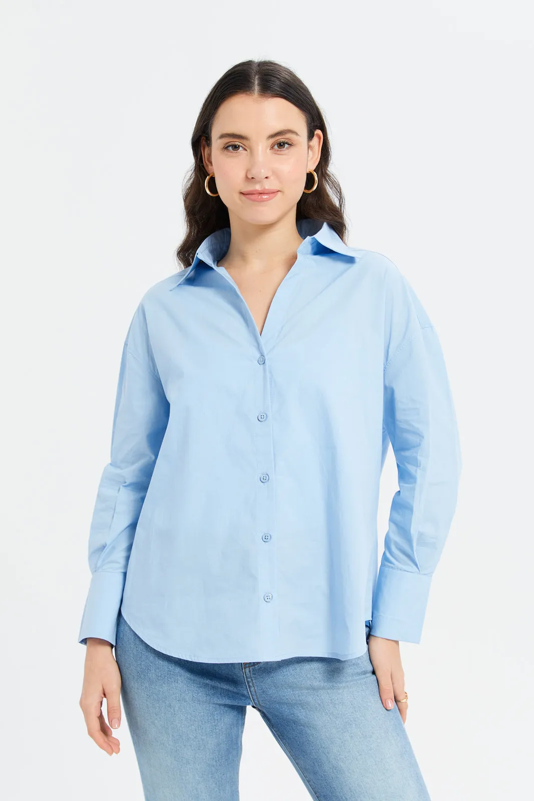 Women Blue Oversize Poplin Shirt