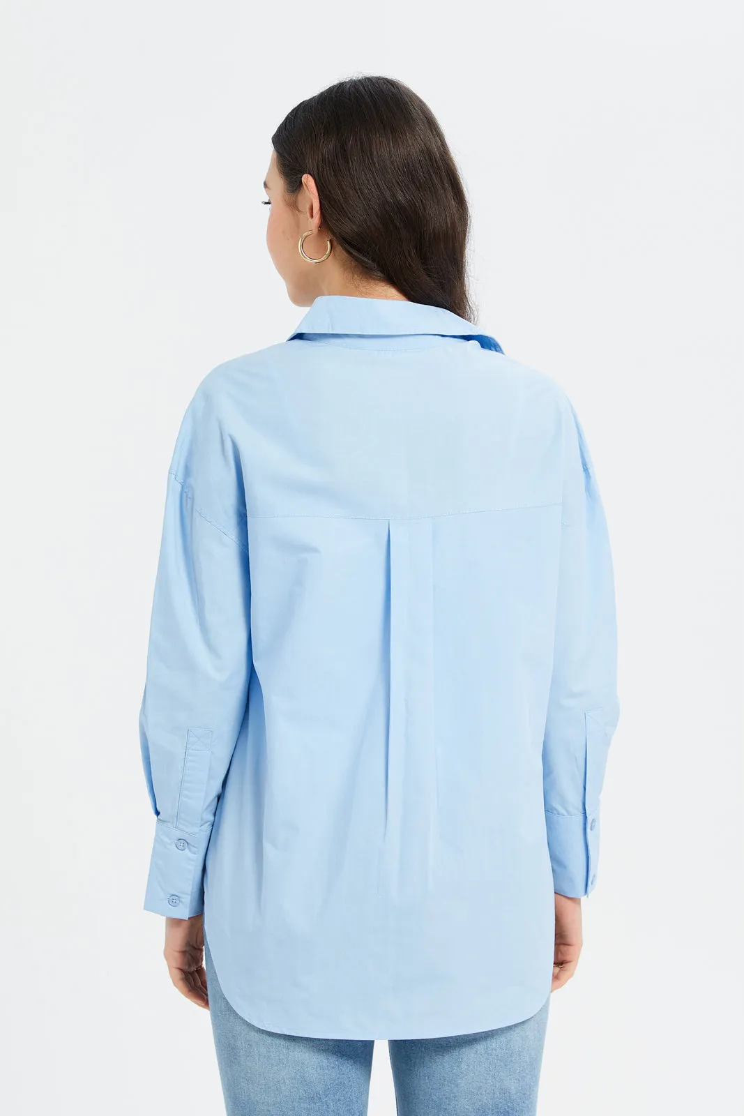 Women Blue Oversize Poplin Shirt