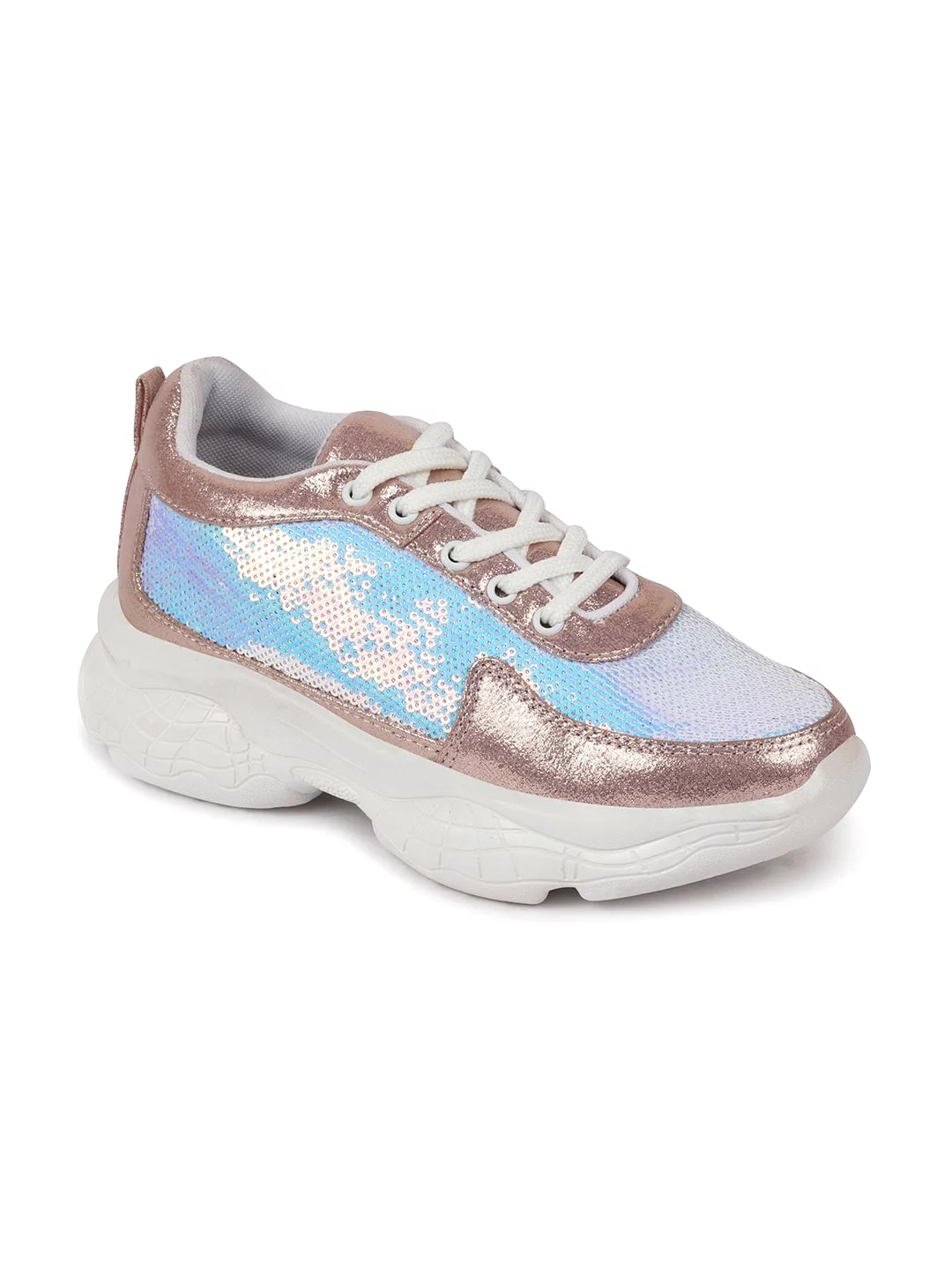 Women Pink Stylish Lace Up Embellished Sneakers