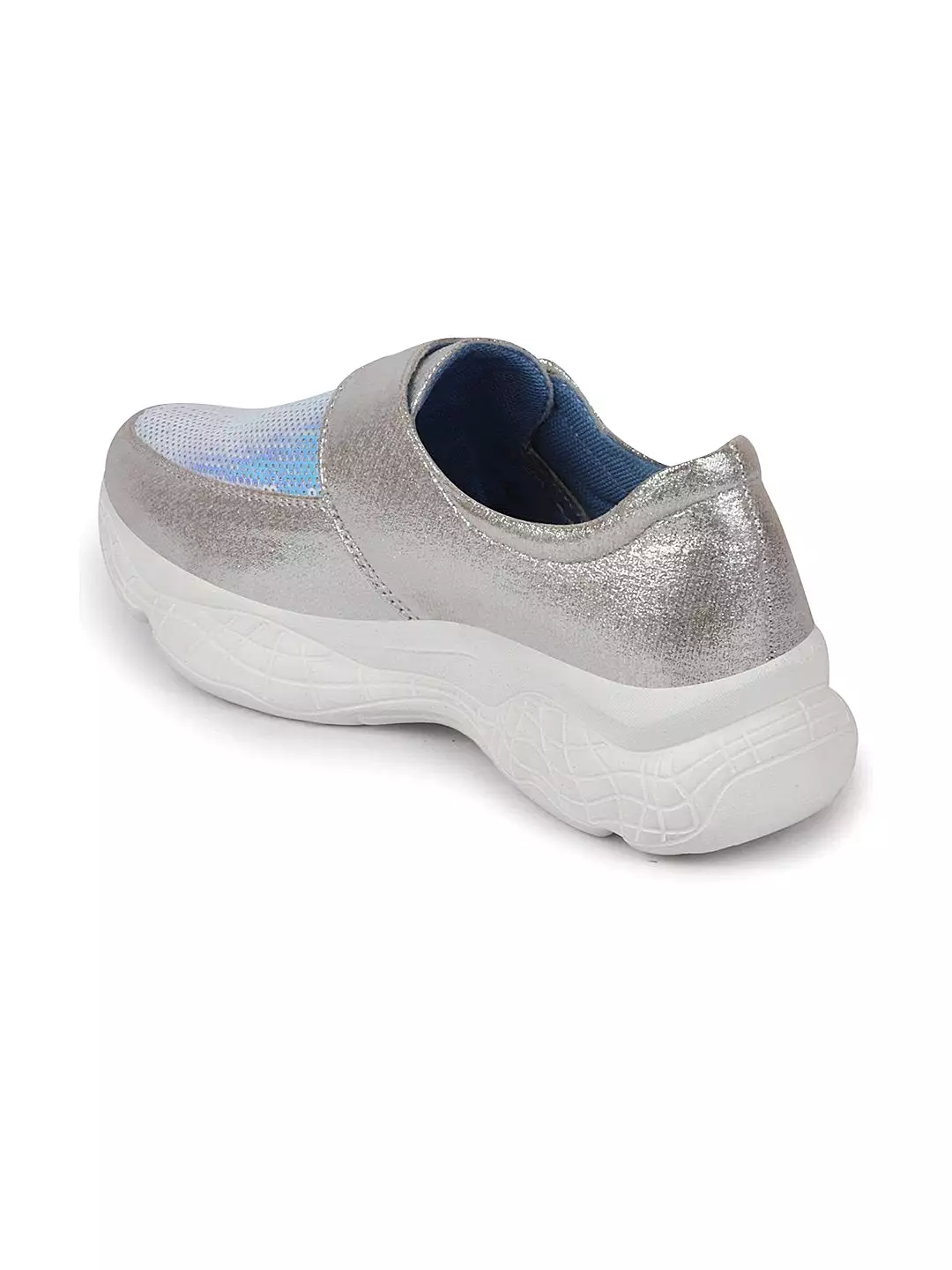 Women Silver Stylish Hook & Loop Sneakers