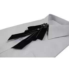 Womens Black Fabric Crystal Pearl Brooch Shirt Collar Bow Tie