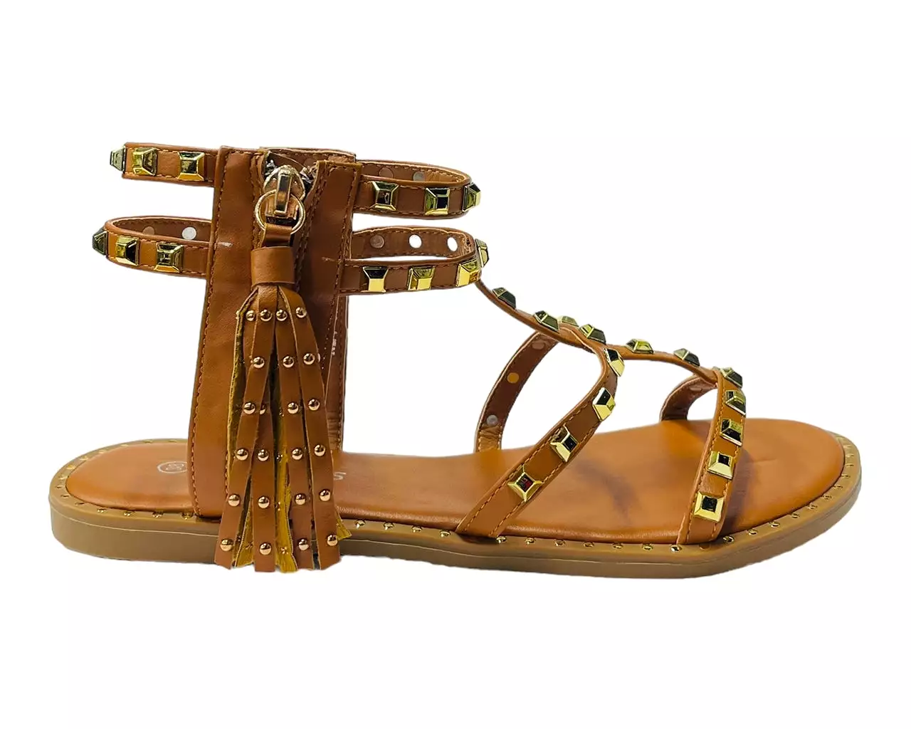 Women's Flat Studded Gladiator Zip Sandals