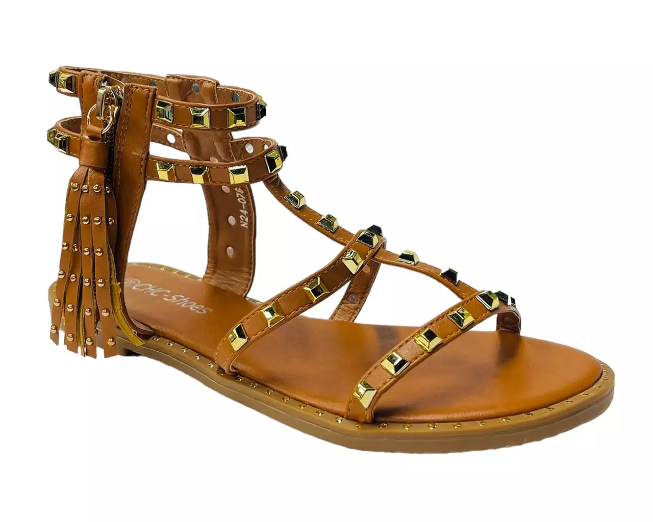 Women's Flat Studded Gladiator Zip Sandals