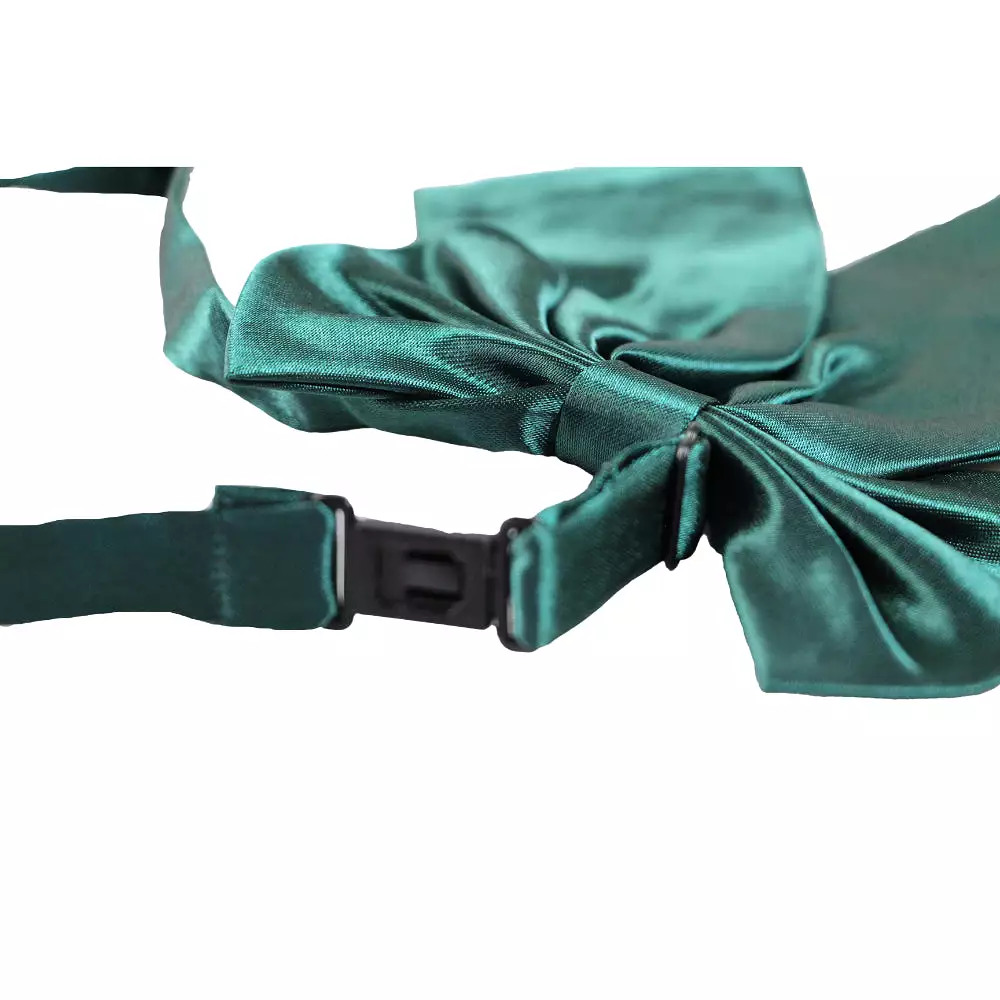 Womens Plain Bottle Green Shirt Collar Bow Tie