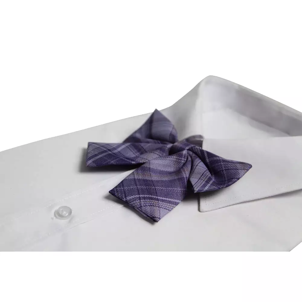 Womens Shades Of Purple Tarten Patterned Shirt Collar Bow Tie