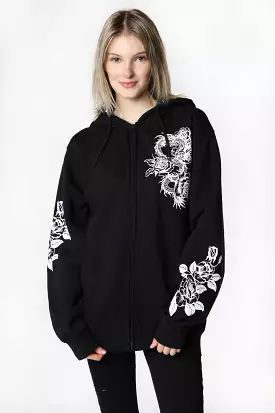 Womens Sovrn Voices Dragon and Roses Zip-Up Hoodie