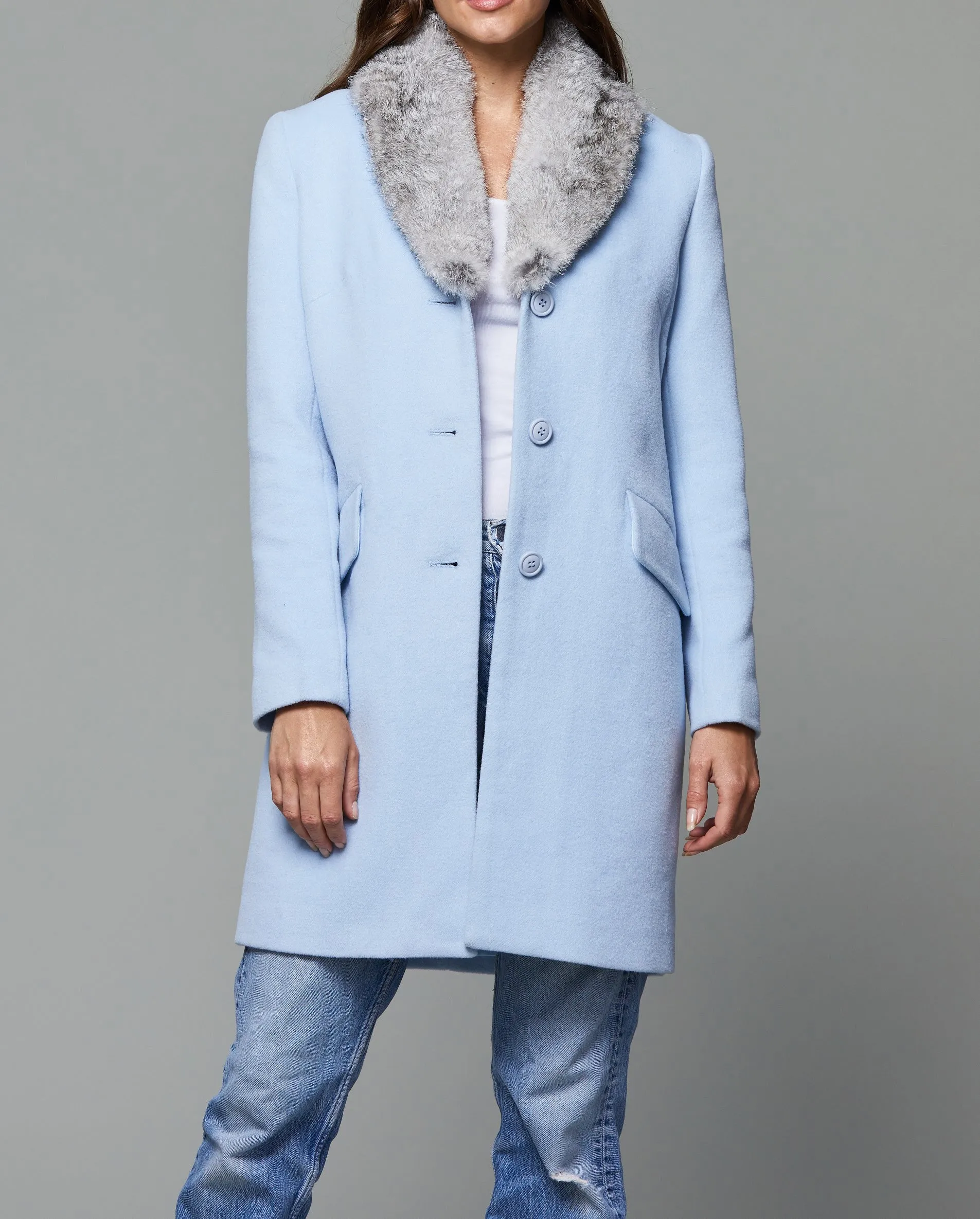 Wool Coat with Fur Collar