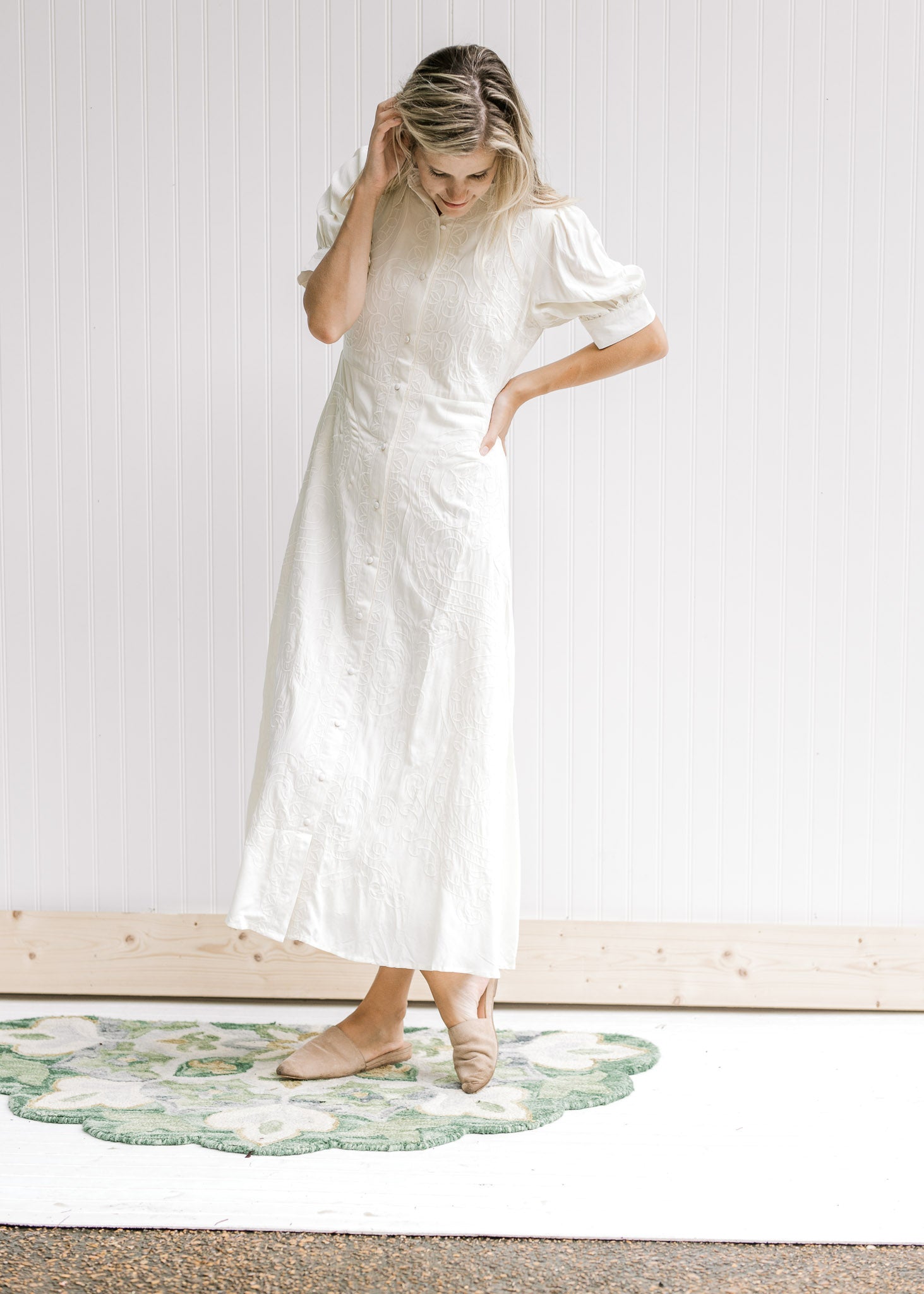 X Creamy Embroidered Dress