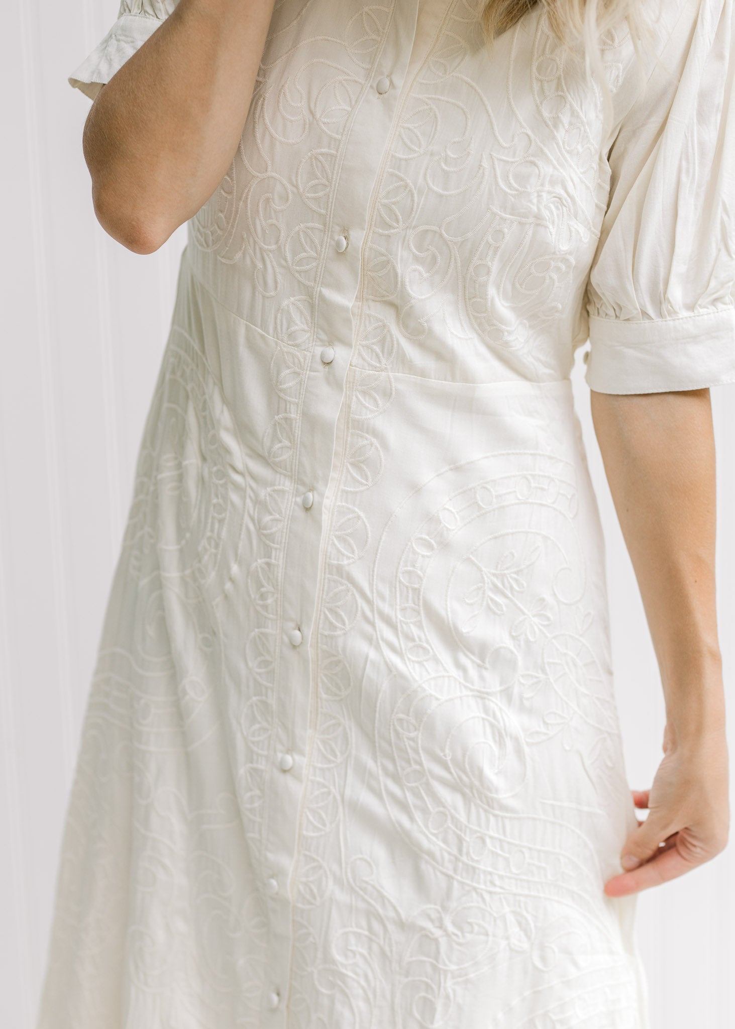 X Creamy Embroidered Dress