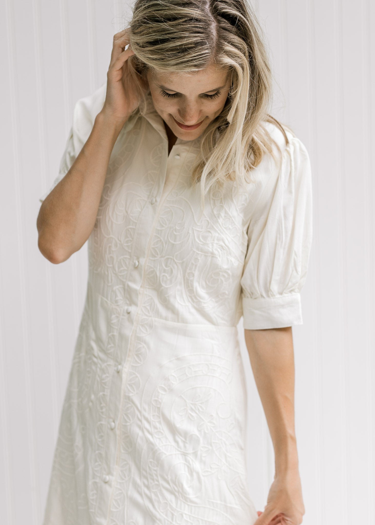 X Creamy Embroidered Dress