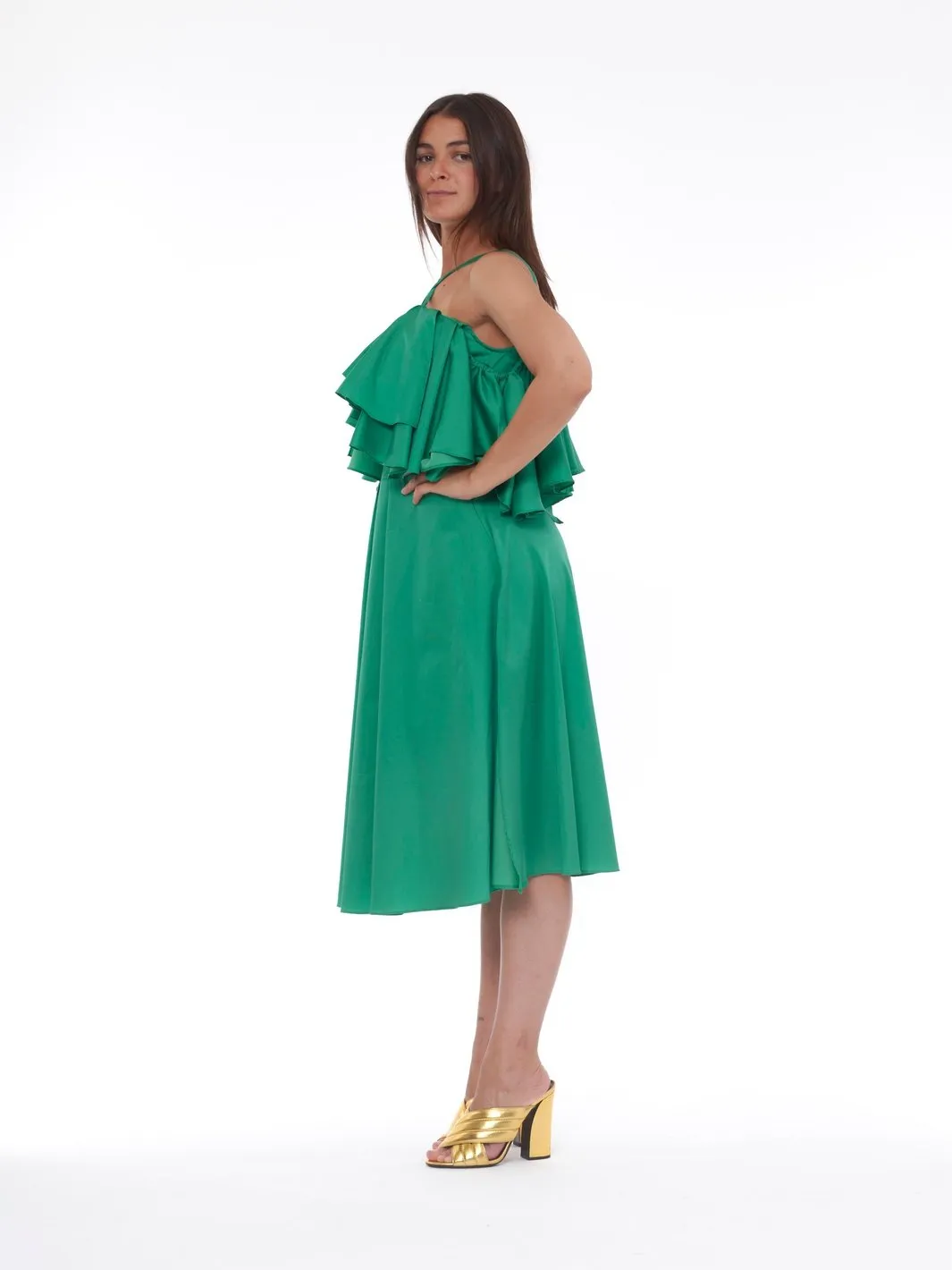 Y2K Alessandro De Benedetti green evening dress with ruffles