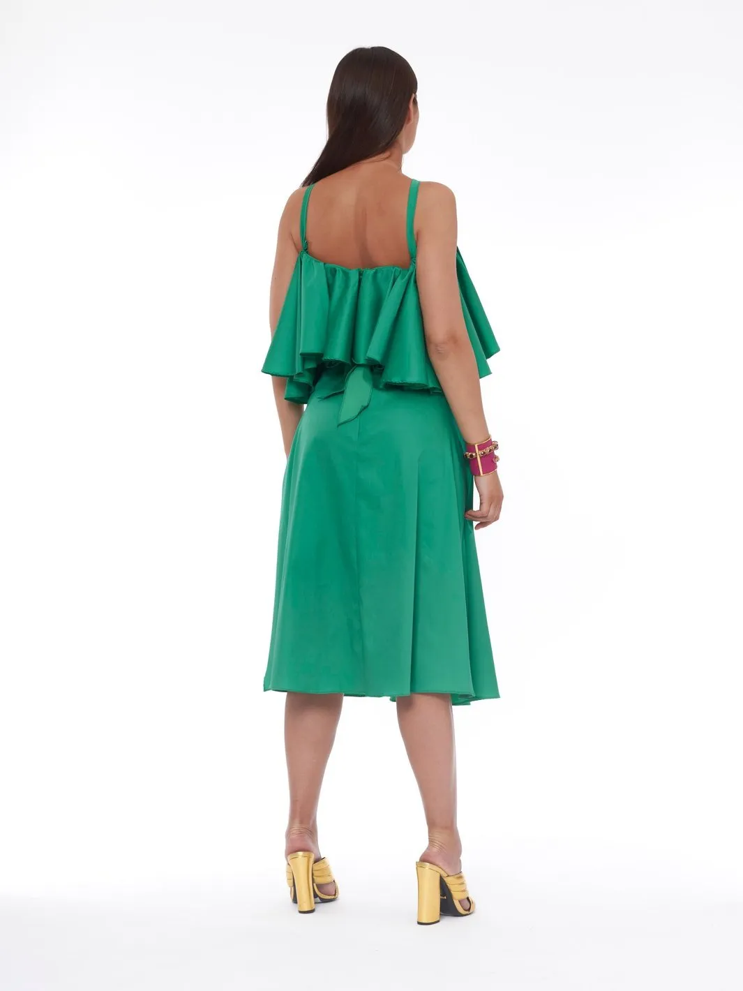 Y2K Alessandro De Benedetti green evening dress with ruffles