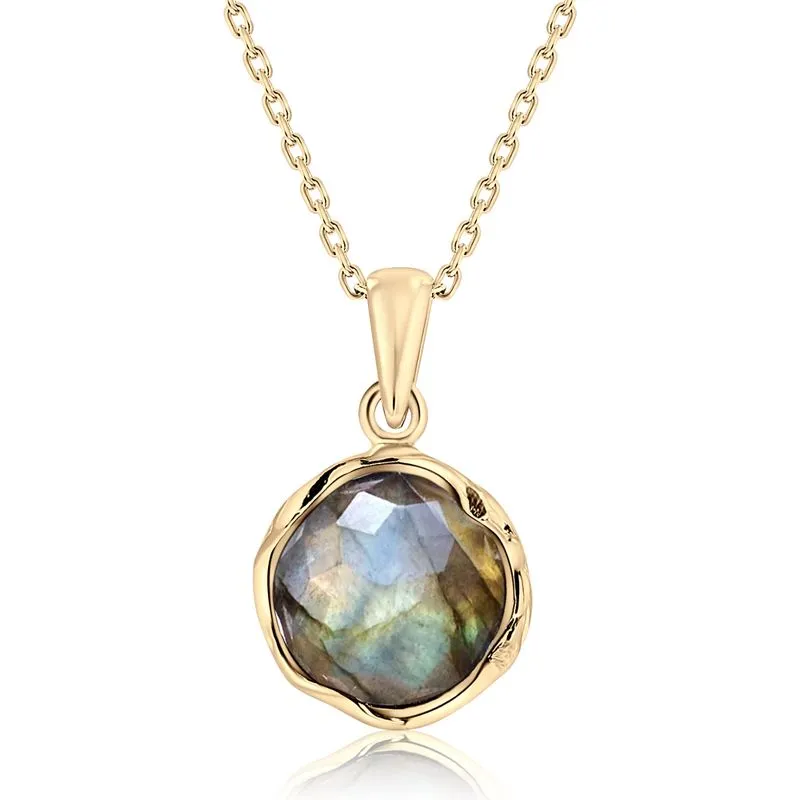 Yellow Gold Plated Labradorite Pendant 12mm